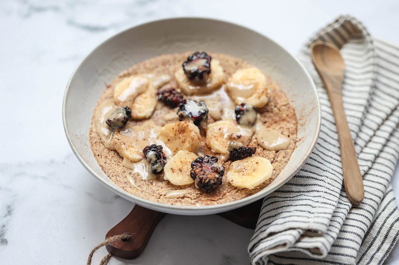 A bowl of low-carb flaxseed and coconut porridge.