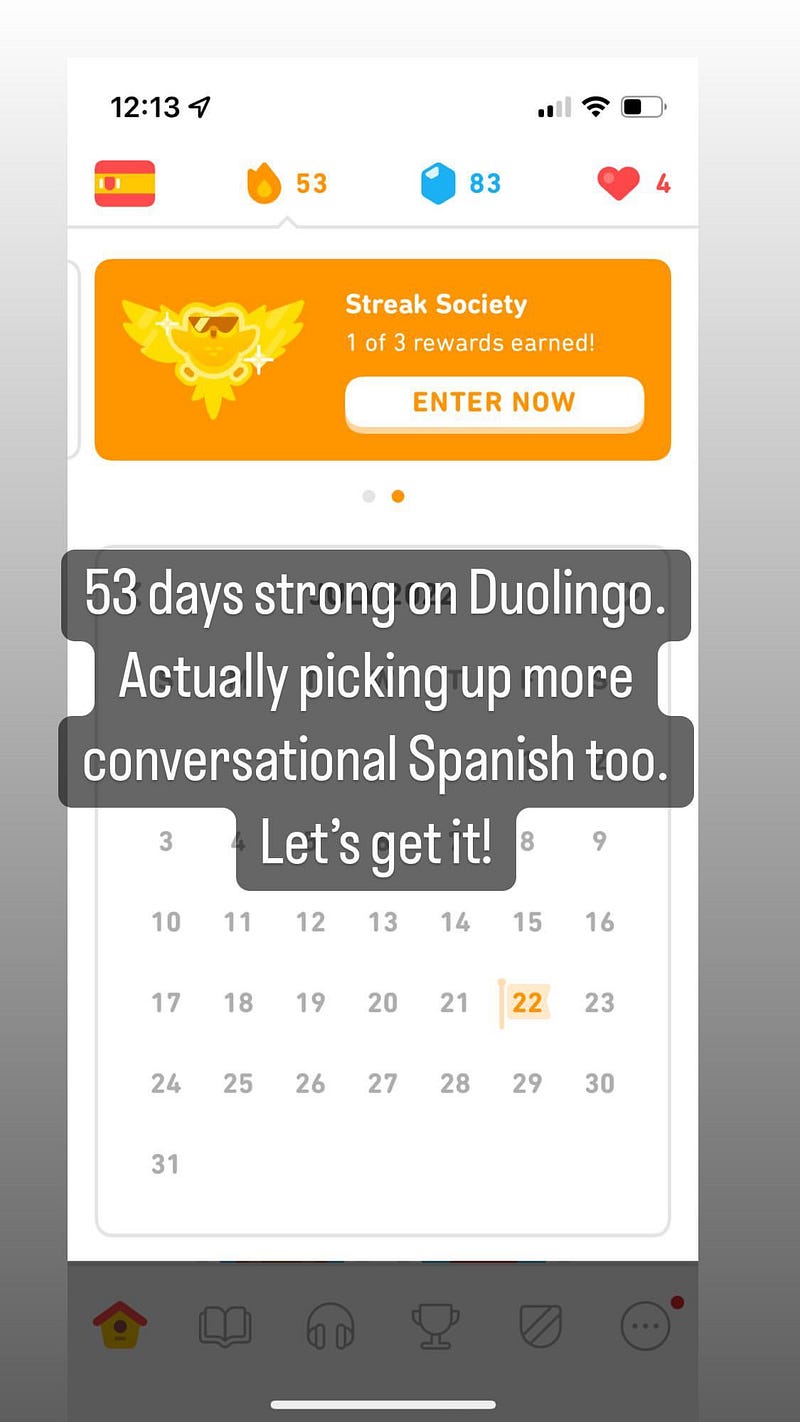 Screenshot of Duolingo progress