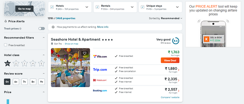 KAYAK's hotel price comparison tool