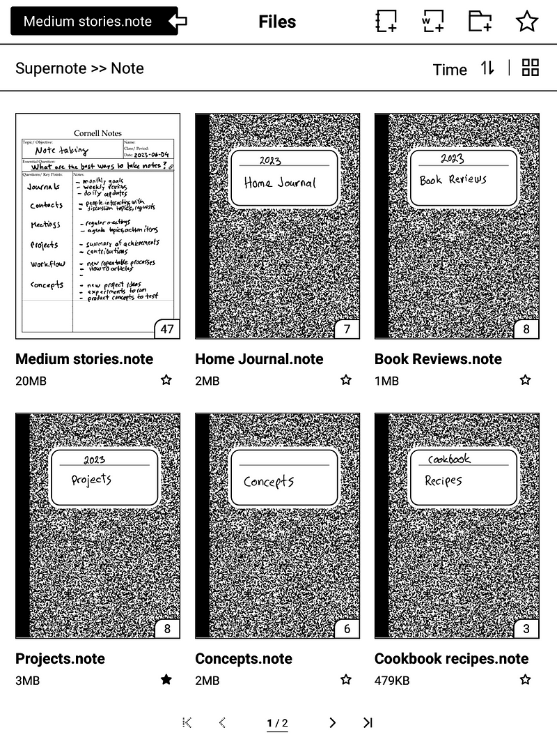 Note files sorted by usage