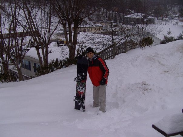 Snowy parking lot during college days