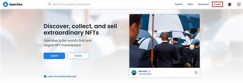 OpenSea create NFT page