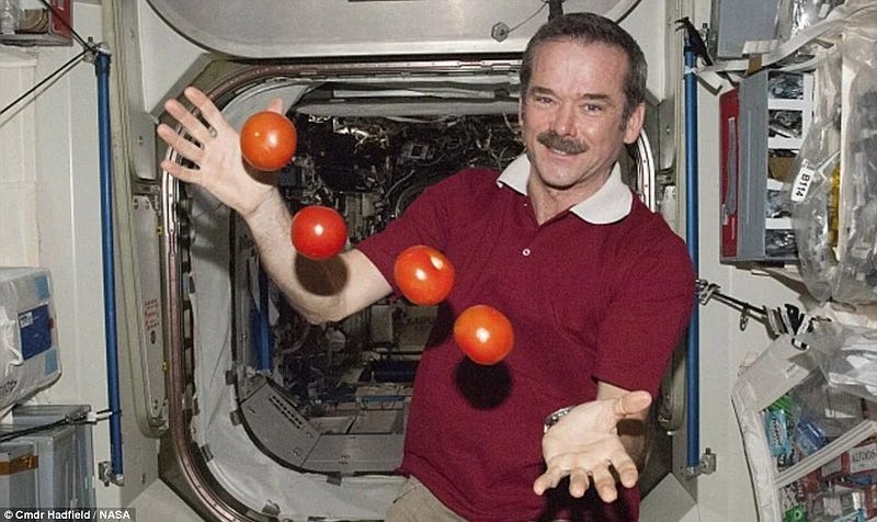 Floating tomatoes in zero gravity