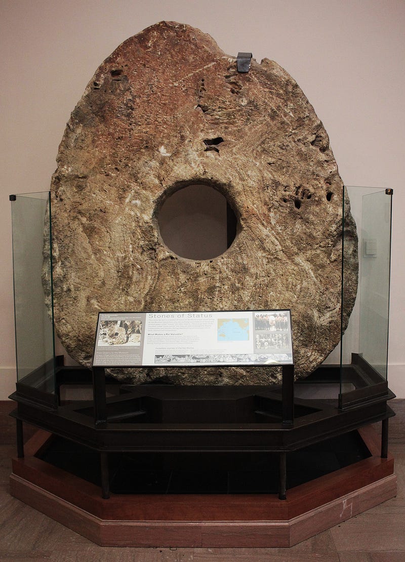 Display of stone money at a museum