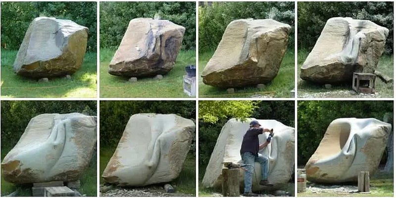 José Manuel Castro López sculpting a large piece