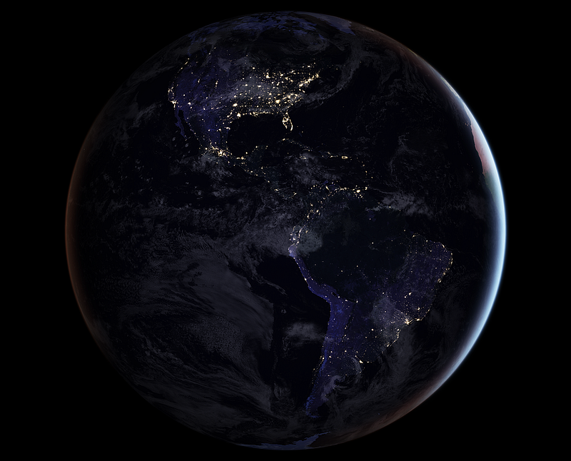 Satellite view of Earth at night