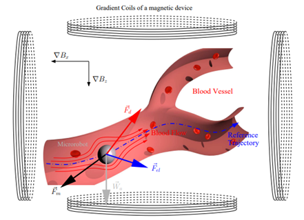 Forces acting on a microrobot in a blood vessel