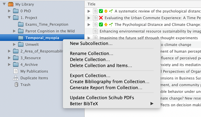 Screenshot of Zotero export options.