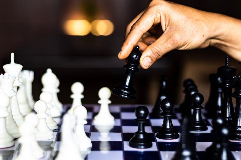 Chessboard with pieces set for a game