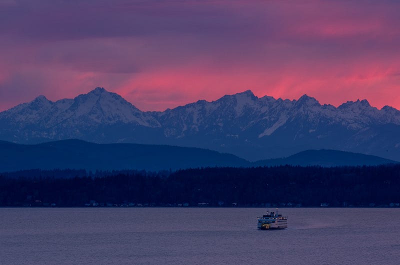 Beautiful sunset over the Olympic mountains