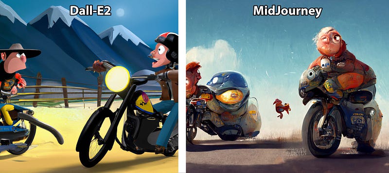 Pixar-style animation of two motorcyclists