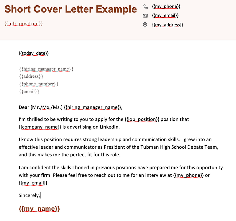 Cover letter template example