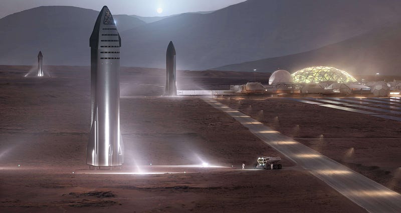 Concept art of Starship on Mars